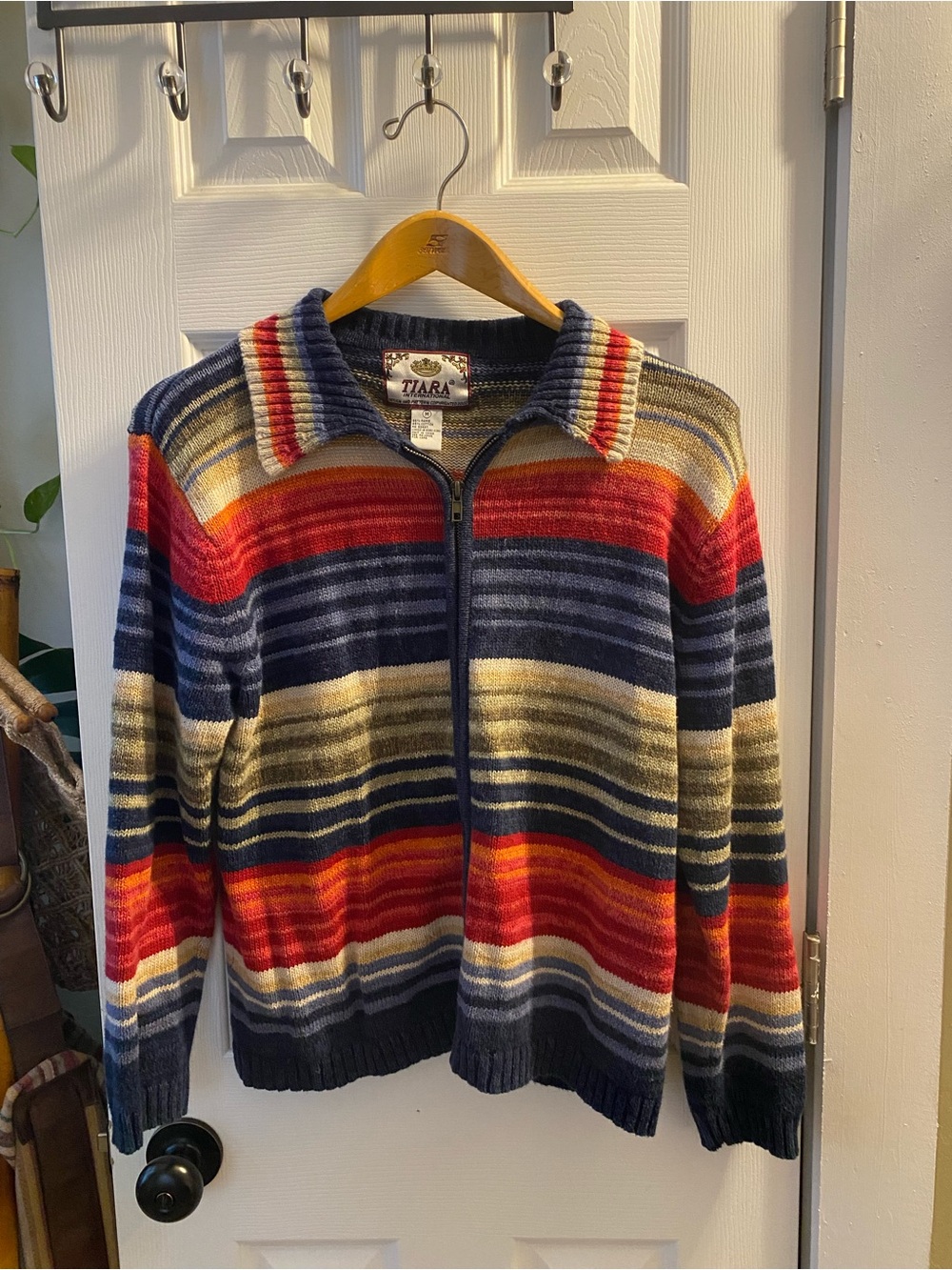 Colorful Striped Zip-Front Women’s Sweater